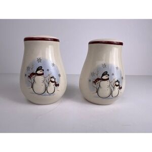 Vintage Royal‎ Seasons Stoneware- Snowmen W/Scarf & Hat-Salt & Pepper Shaker